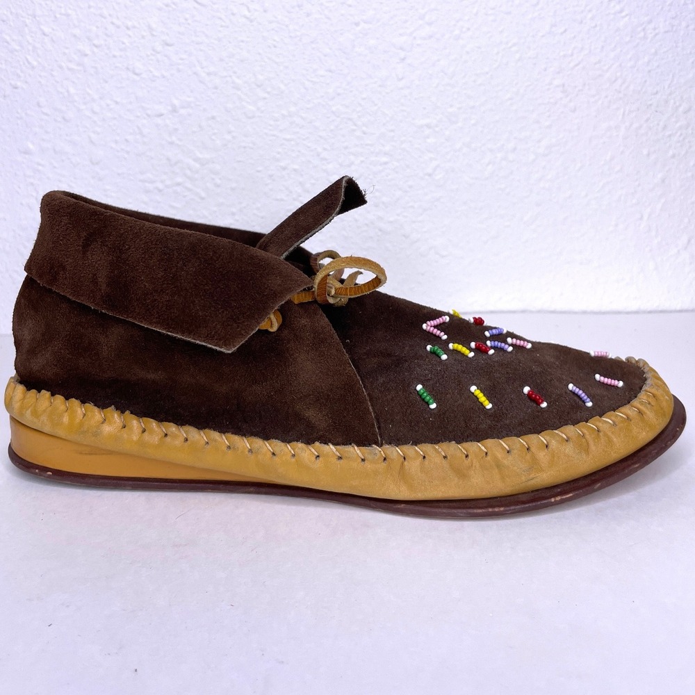 Womens Moccasins Beaded Hand Laced Suede Size 7.5 Brown - Picture 3 of 8